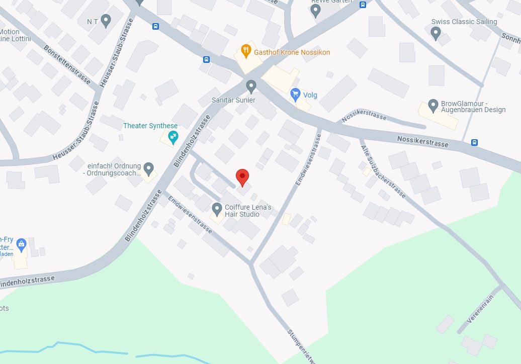 Screenshot einer Google Maps Strassenkarte zum Blindenholzstrasse 9f in 8610 Uster